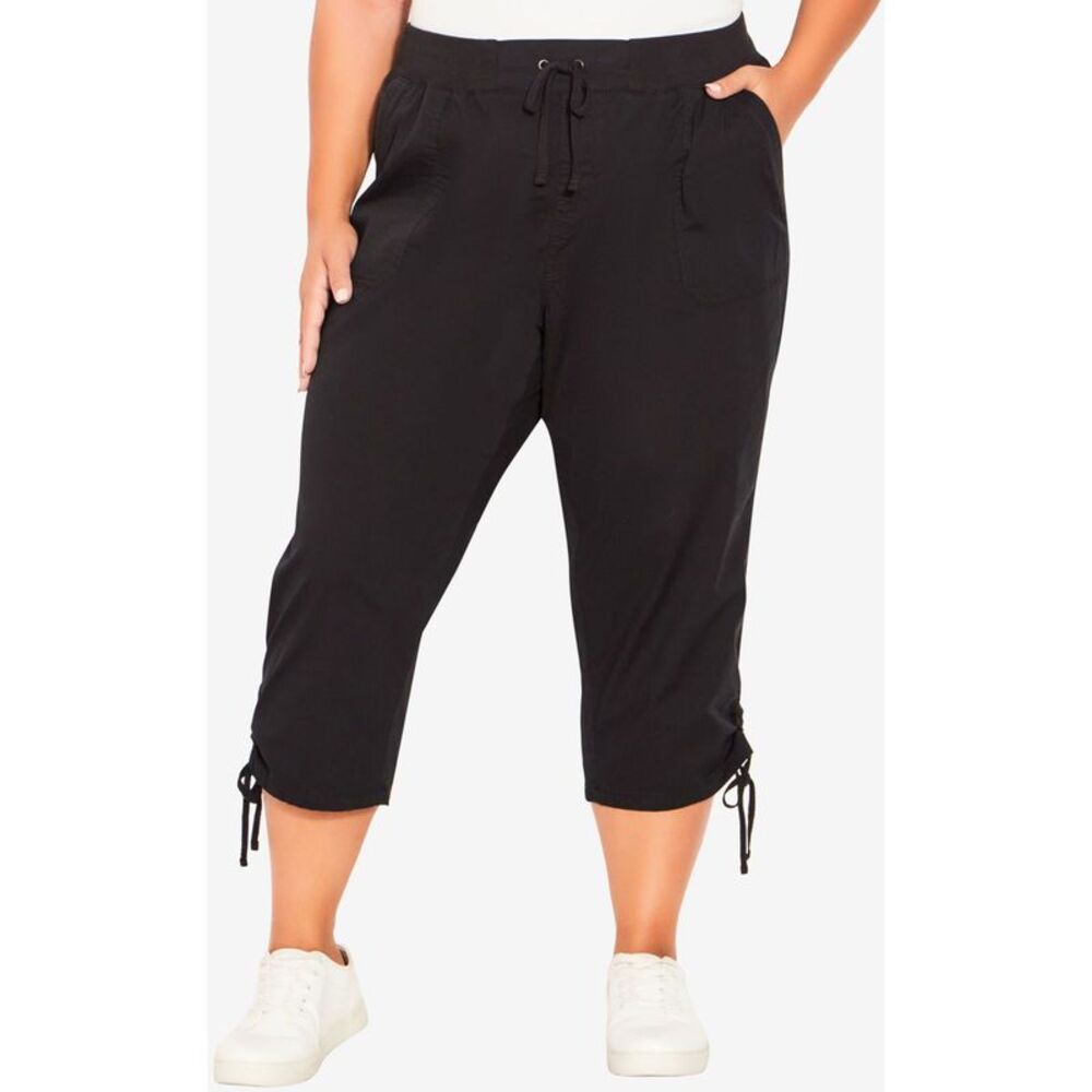 avenue Womens Plus Size Cotton Cinch Straight Leg Cropped Casual Pants, NWT